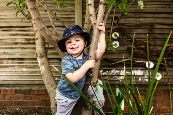 A child playing on a tree